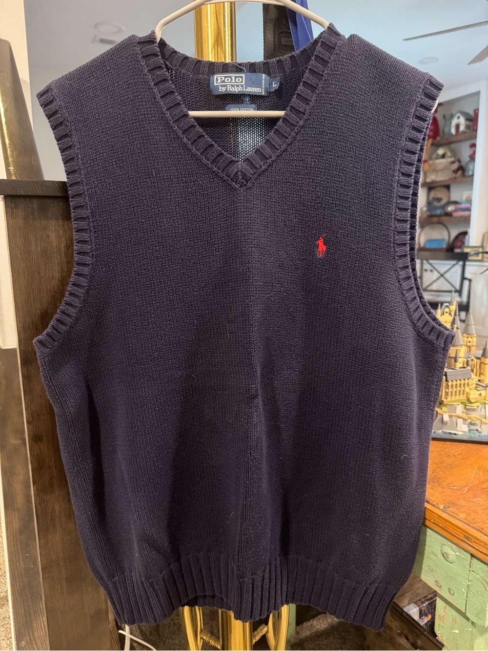 Ralph Lauren Navy V-Neck Sweater Vest with Red Polo Player